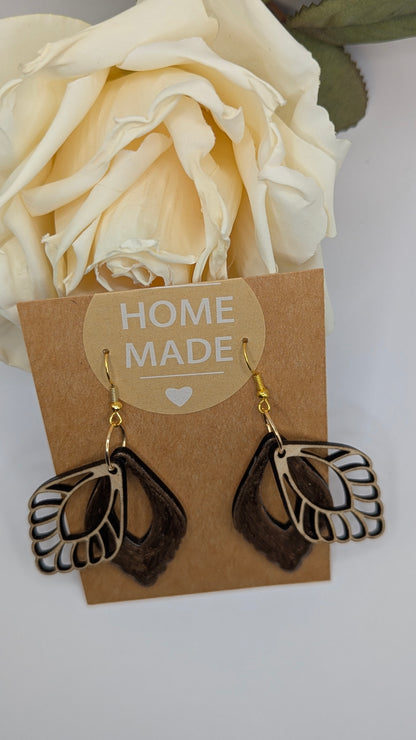 Boucles d'oreilles "Ailes d'ange" - Bois double couche coloré et vernis 🪶✨
