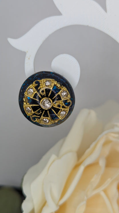 Mandala Nuit, Boucles d'oreilles à clip en résine artisanale