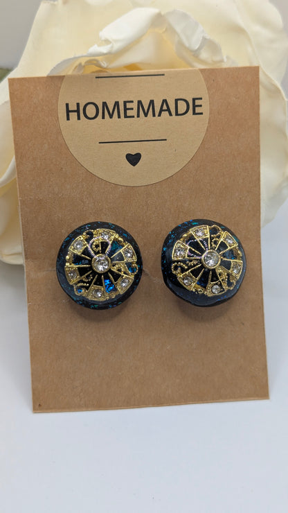 Mandala Nuit, Boucles d'oreilles à clip en résine artisanale