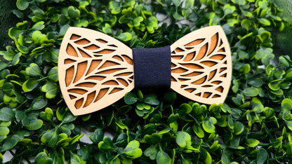 Nœud de Bois : Nœud papillon artisanal à motif feuillage