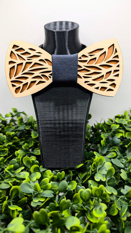 Nœud de Bois : Nœud papillon artisanal à motif feuillage