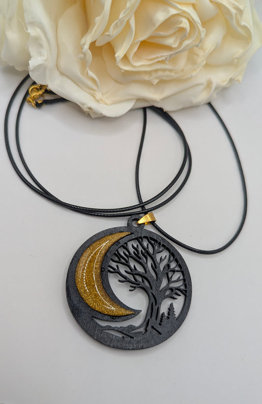 Sautoir Arbre de vie et Lune dorée