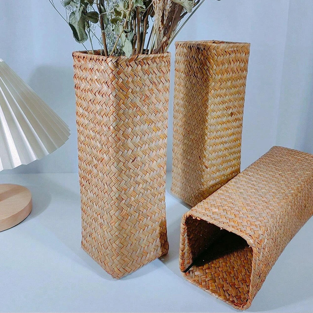 Handmade Woven Flower Vase Creative Flower Basket Weaving Room Flower Arranger Gypsophila Dried Flower Pot Home Decoration