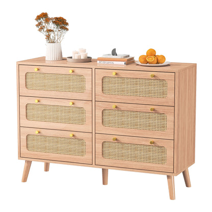 Meuble de rangement en rotin avec 6 tiroirs, commode, buffet, armoire polyvalente pour salon, chambre ou couloir