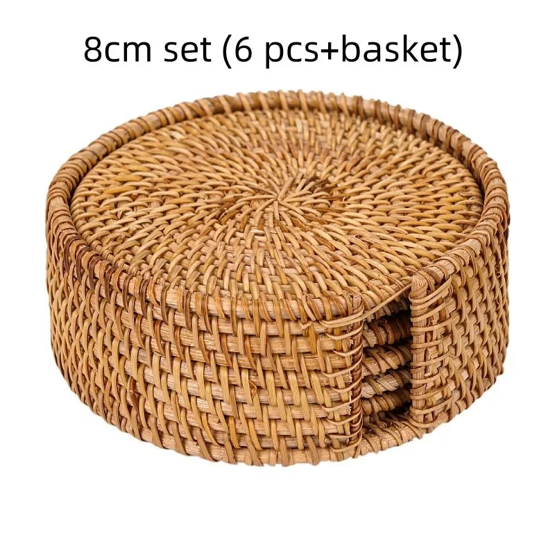 Handmade Rattan Table Mat Creative Placemat Heat Insulating Non-Slip Coaster for Dining Table Bowl Plate