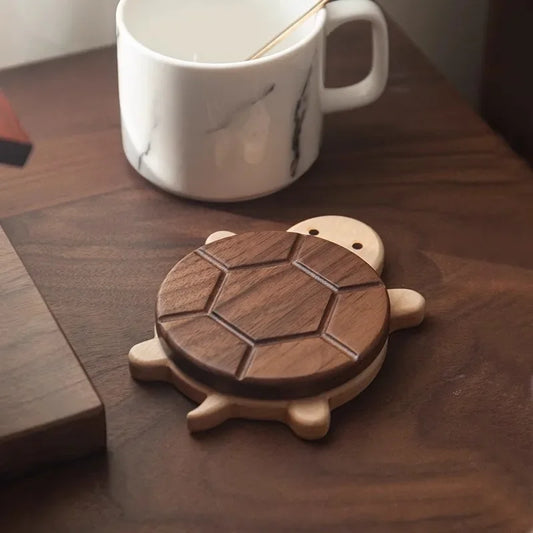 Cute Walnut Wood Turtle Coaster Heat-Resistant Insulation Mat for Tea Pots & Kettles Unique Table Ornament & Protector