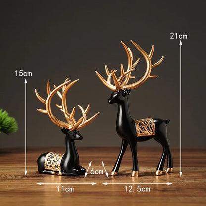 2Pcs Christmas Reindeer Sculpture Geometric Resin Sitting Standing Elk Deer Figurine Christmas Ornament Home Living Room Decor