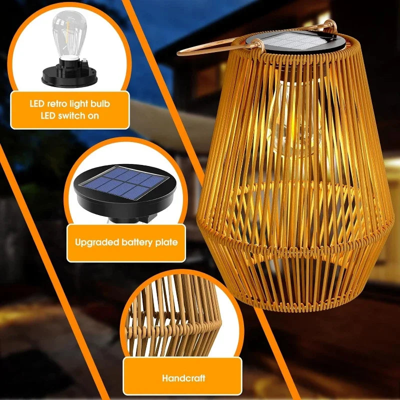 1PCS/2PCS Solar Lights,Outdoor Hand Woven Solar Tungsten Filament Lanterns,Suitable for Garden,Courtyard,Villa Landscape Lights