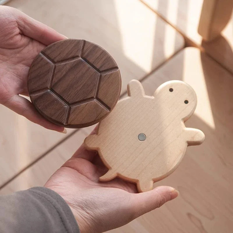 Cute Walnut Wood Turtle Coaster Heat-Resistant Insulation Mat for Tea Pots & Kettles Unique Table Ornament & Protector