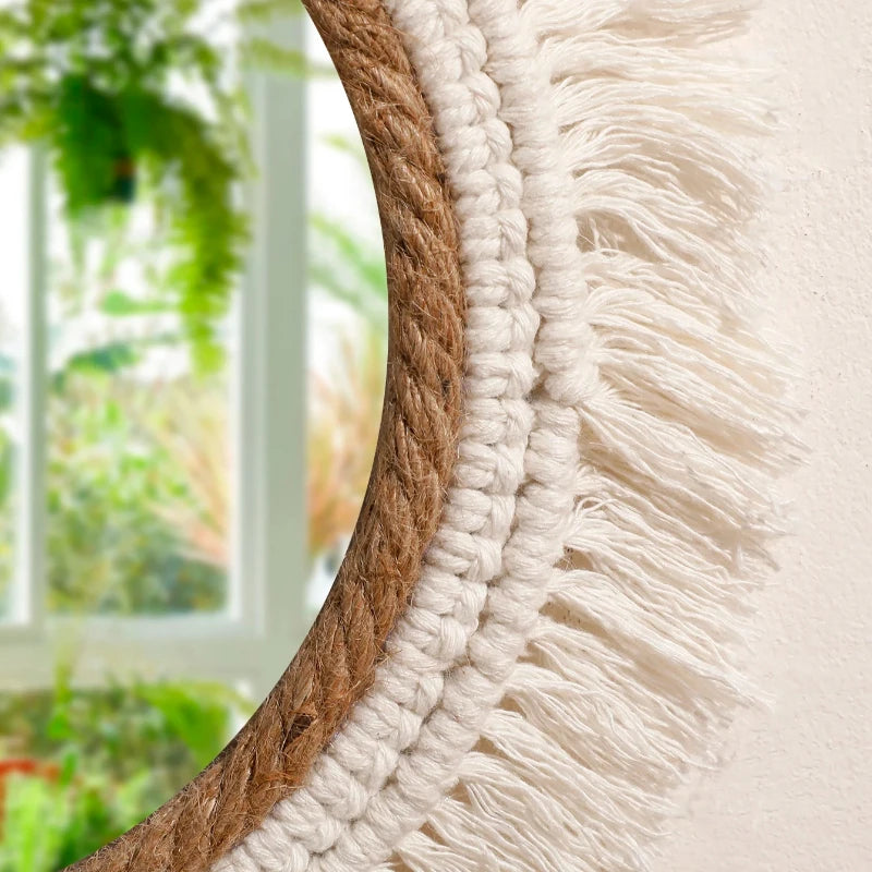 Bohemian Handmade Woven Wall Mounted Home Decoration Mirror Handicraft Decoration