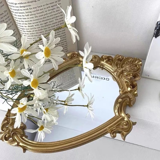 Vintage Makeup Mirror Gold Frame Mirror Decorative Wall Hanging Mirror Small Nordic Retro Decoration Mirror Makeup Wedding Gift