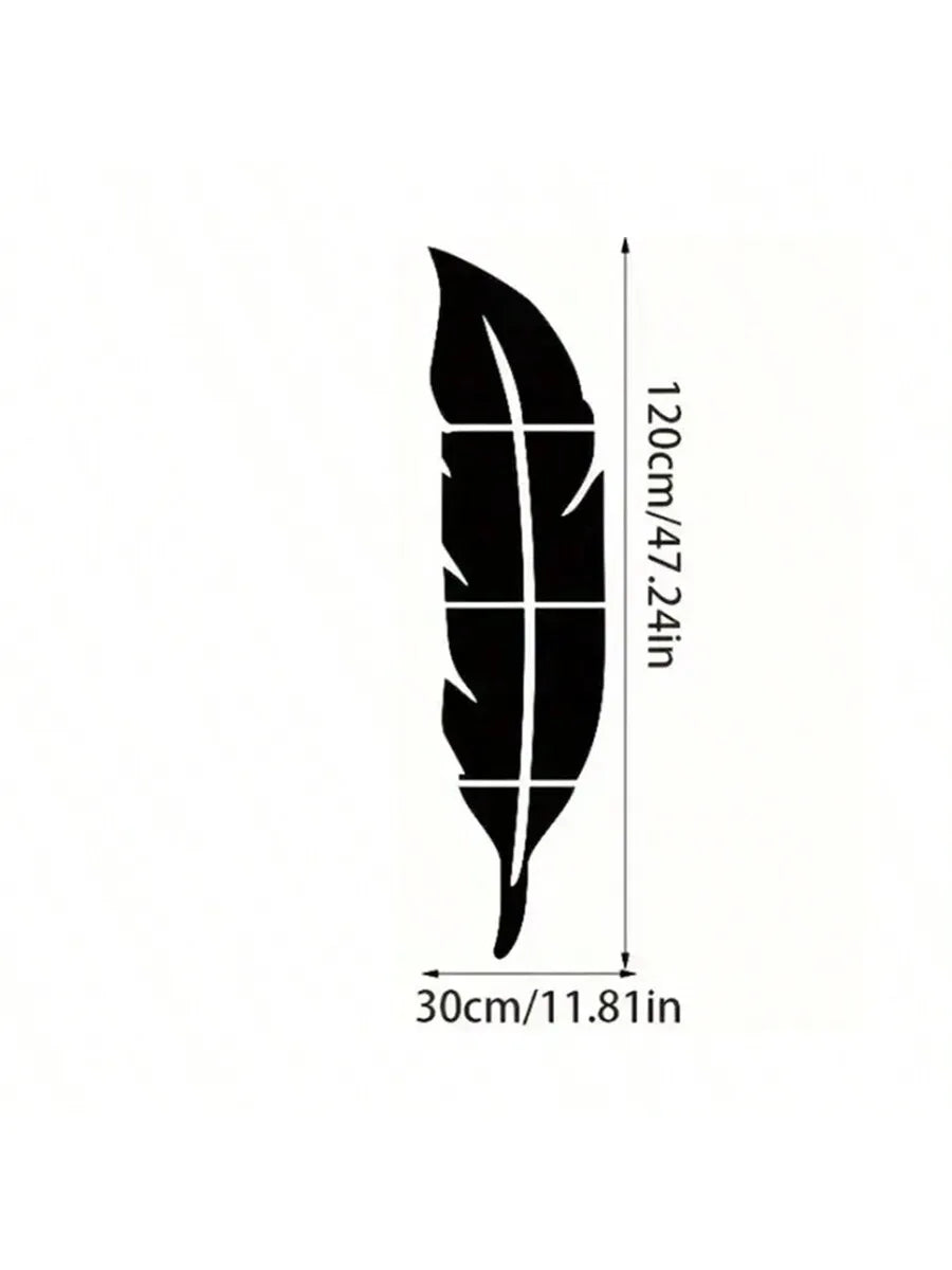 6Pcs/1Set Aryclic Feather Mirror Wall Stickers, Self Adhesive DIY Silver Home Art Decal Wall Decor, Living Room and Bedroom Wal