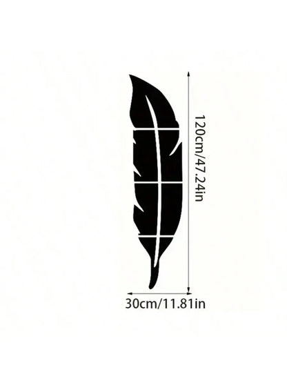 6Pcs/1Set Aryclic Feather Mirror Wall Stickers, Self Adhesive DIY Silver Home Art Decal Wall Decor, Living Room and Bedroom Wal