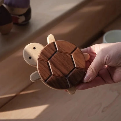Cute Walnut Wood Turtle Coaster Heat-Resistant Insulation Mat for Tea Pots & Kettles Unique Table Ornament & Protector