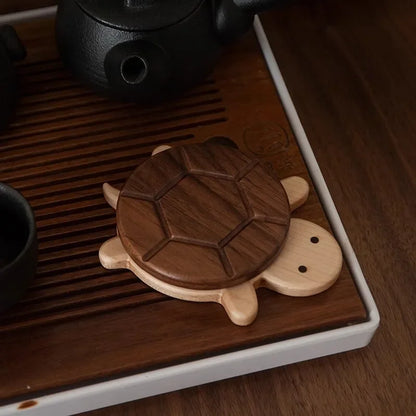 Cute Walnut Wood Turtle Coaster Heat-Resistant Insulation Mat for Tea Pots & Kettles Unique Table Ornament & Protector