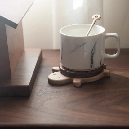 Cute Walnut Wood Turtle Coaster Heat-Resistant Insulation Mat for Tea Pots & Kettles Unique Table Ornament & Protector