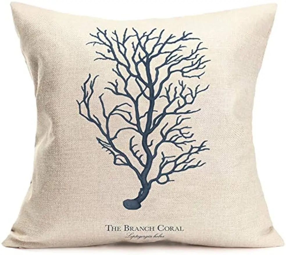 Ocean Sailing Theme Set Linen Marine Life Blue Pillow Case Sofa Home Décor Cushion Cover Cushion Cover 45X45