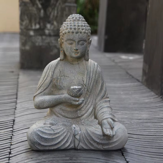 Statue de Bouddha Solaire en Résine – Sculpture Décorative pour Jardin avec Lumière – Ambiance Zen Asiatique Japonaise