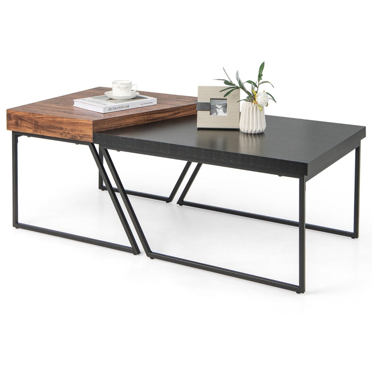 Lot de 2 tables basses gigognes avec cadre métal