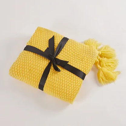 Tassel Knitted Ball Woolen Blanket Sofa Super Warm Cozy Throw Blankets for Office Siesta Air-Conditioner Bedspread Bedding