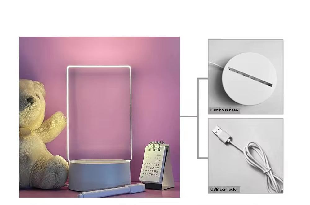 Transparent Luminous LED Night Lights USB Luminous Acrylic Night Light Erasable Write Message Board Calendar Desktop Ornaments