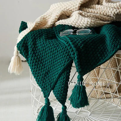 Tassel Knitted Ball Woolen Blanket Sofa Super Warm Cozy Throw Blankets for Office Siesta Air-Conditioner Bedspread Bedding
