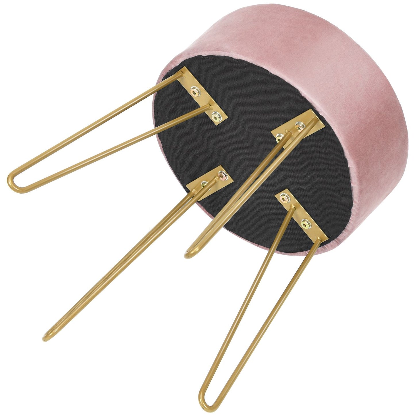 Pouf Tabouret Rond Ø39Cm En Velours Avec Pieds Métalliques Robustes Bleu Foncé/Gris/Rose