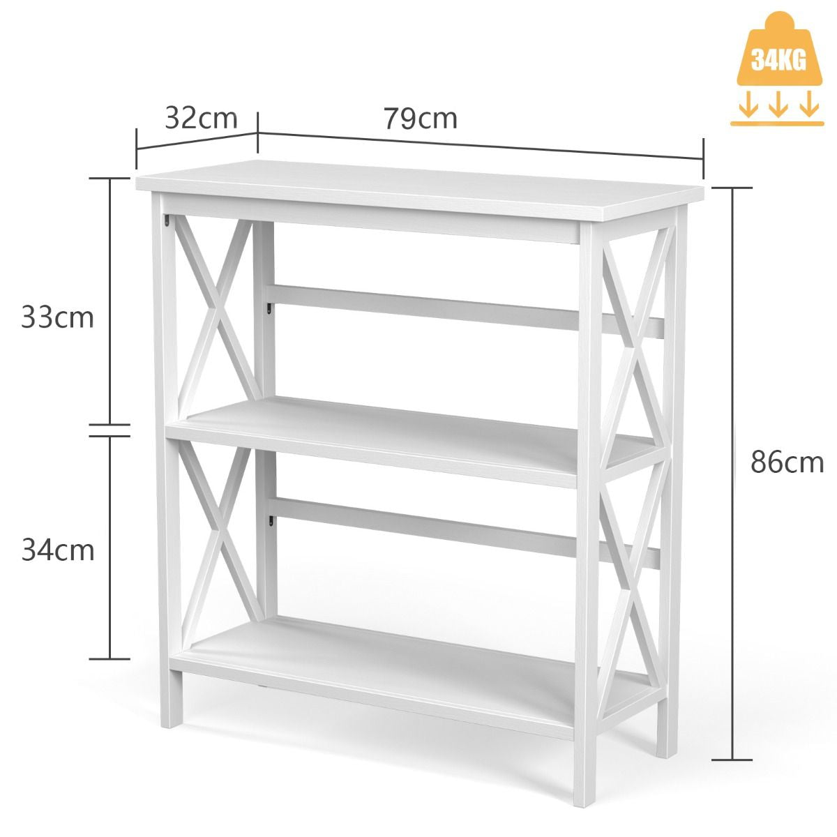 Bibliothèque Étagère De Rangement 3 Niveaux Table Console Dispositif Anti-Basculement Entrée Salon Bureau Noir/Blanc/Marron