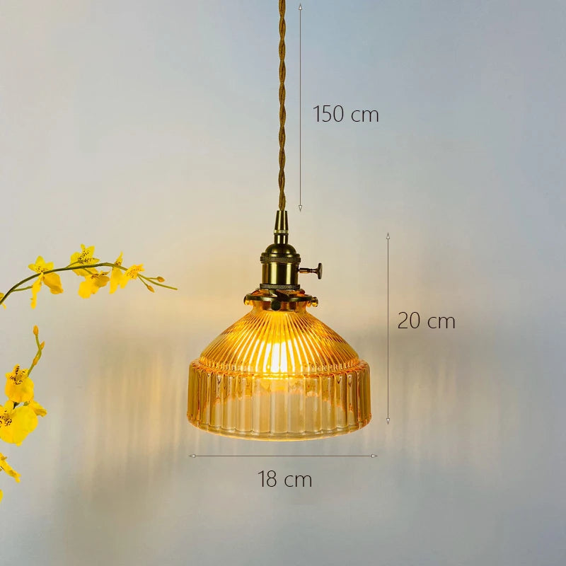 Japanese Indoor Pendant Lights Glass Luminaria Decoration Modern Brass Led Hanging Lamp for Bedroom Kitchen E27 Bulb Amber Gray