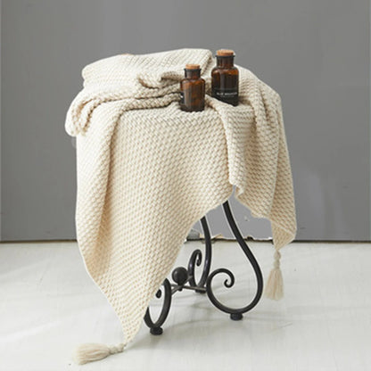 Tassel Knitted Ball Woolen Blanket Sofa Super Warm Cozy Throw Blankets for Office Siesta Air-Conditioner Bedspread Bedding