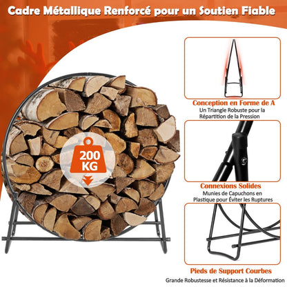Range-Bûches 102 CM Support Tubulaire Métallique Robuste Pour Bois De Chauffage Montage Facile Range-Bûches Pour Patio Noir