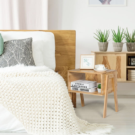 Lot De 2 Table De Chevet Matériau Non-Toxique Avec Compartiment De Rangement Ouvert Naturel