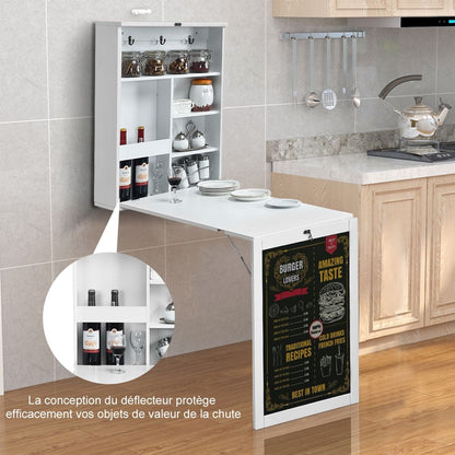 Table Murale Rabattable Bureau Mural Avec Tableau Noir Etagères Intégrées Secrétaire Mural En Mdf 75X15,8X60Cm Marron/Noir/Blanc