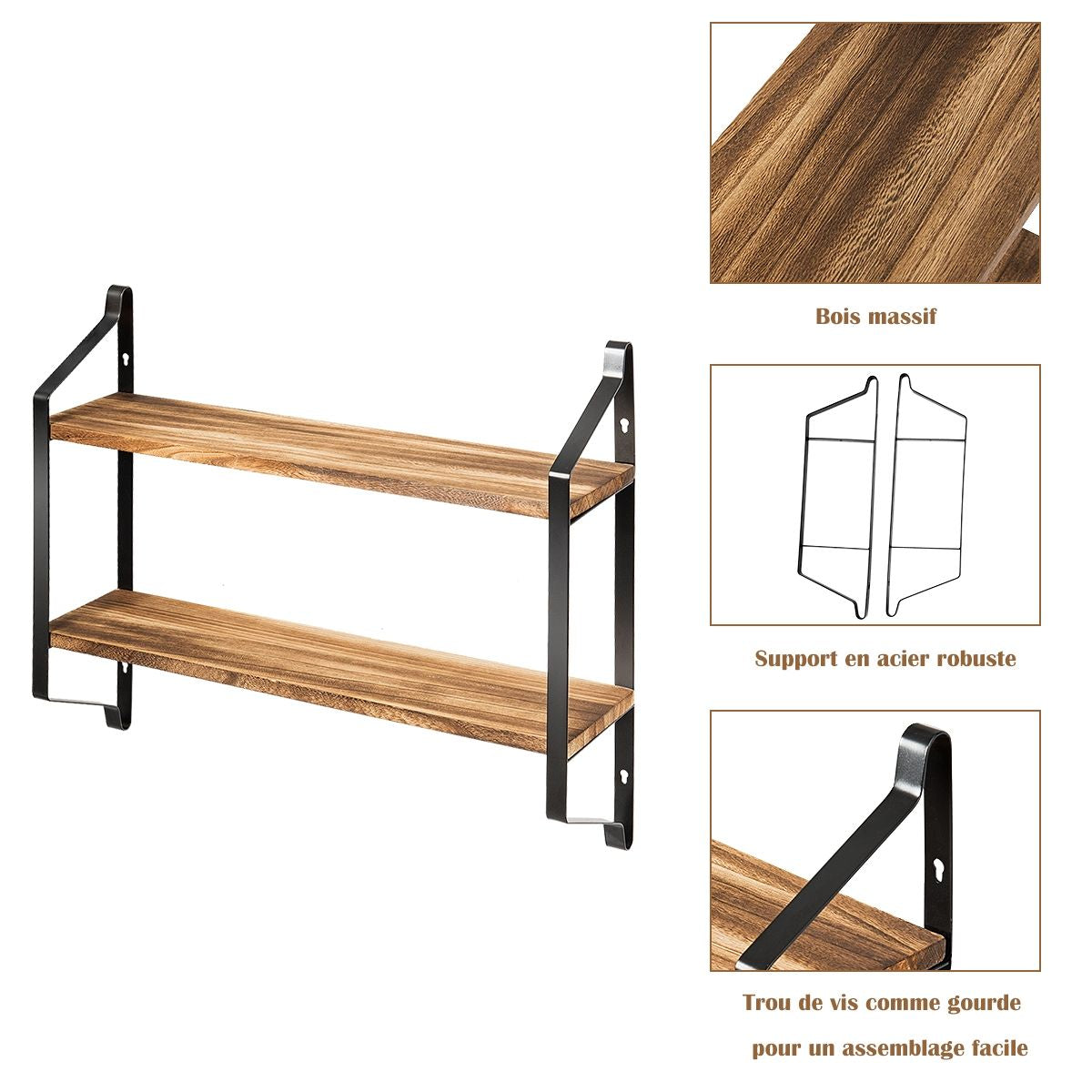 Etagere Murale En Bois Et Métal Porte-Épices Pour Cuisine Etagère À 2 Niveaux