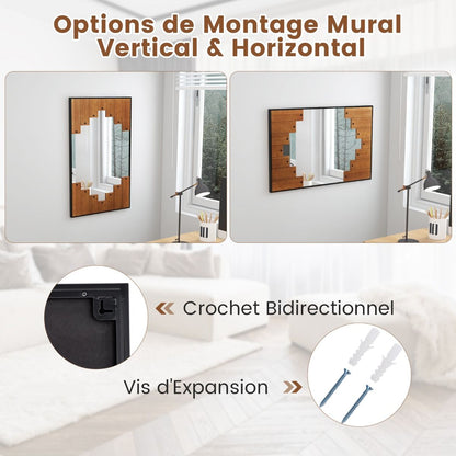 Miroir Mural Rectangulaire Décoratif Grand Miroir Mural 100 X 66 Cm Avec Cadre En Forme De Touches De Piano Crochet Bidirectionnel Pour Salon Noir