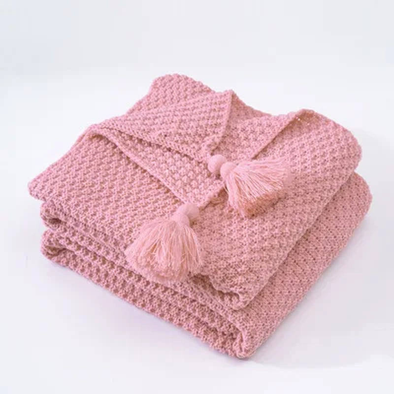 Tassel Knitted Ball Woolen Blanket Sofa Super Warm Cozy Throw Blankets for Office Siesta Air-Conditioner Bedspread Bedding