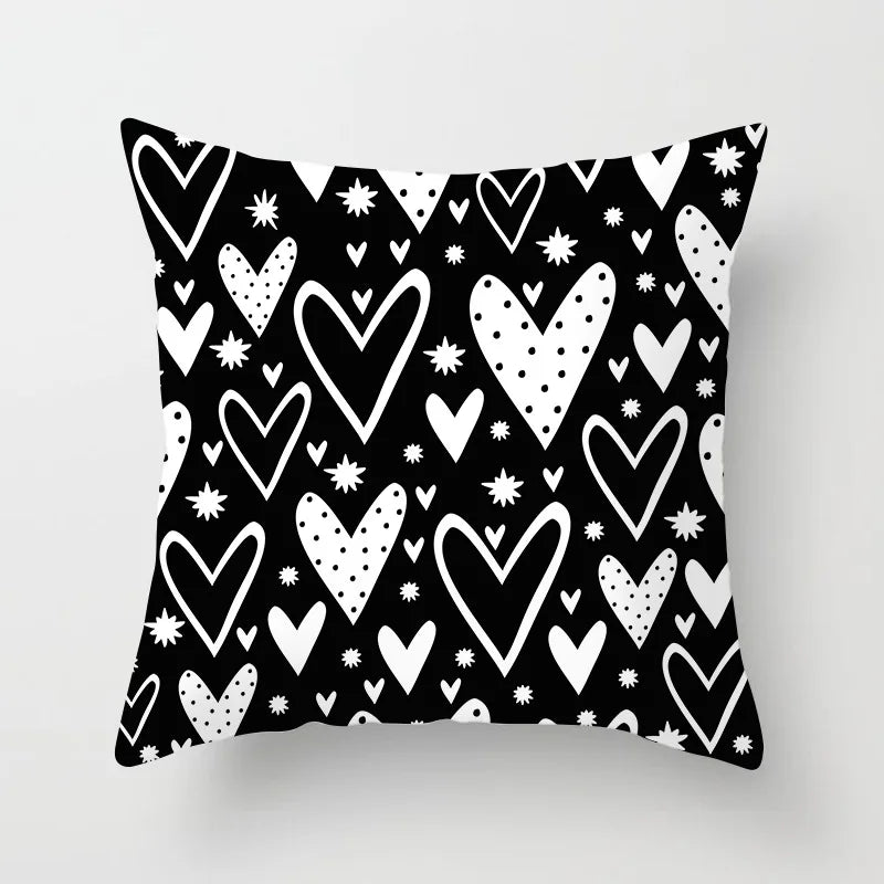 Black and White Geometric Decorative Pillowcases Polyester Throw Pillow Case Striped Geometric Pillowcase Kussensloop