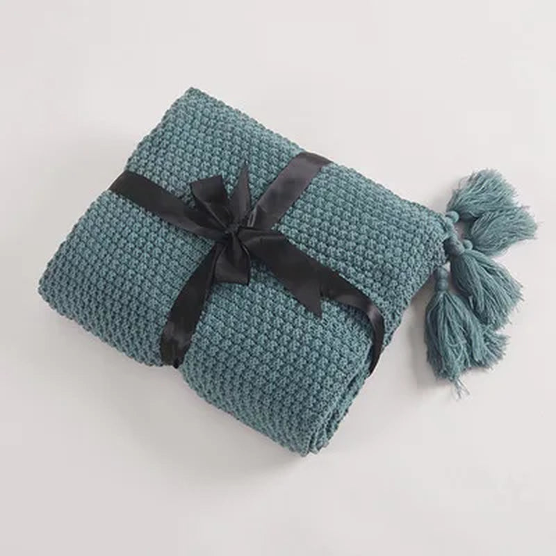 Tassel Knitted Ball Woolen Blanket Sofa Super Warm Cozy Throw Blankets for Office Siesta Air-Conditioner Bedspread Bedding