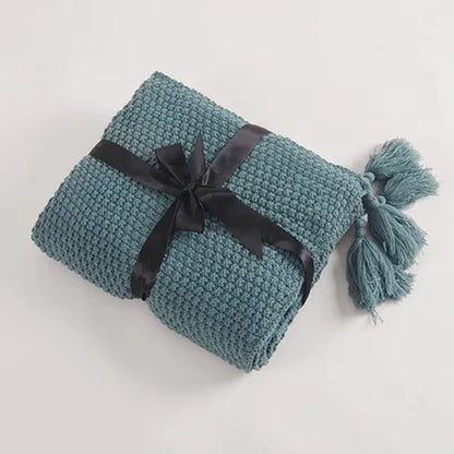 Tassel Knitted Ball Woolen Blanket Sofa Super Warm Cozy Throw Blankets for Office Siesta Air-Conditioner Bedspread Bedding