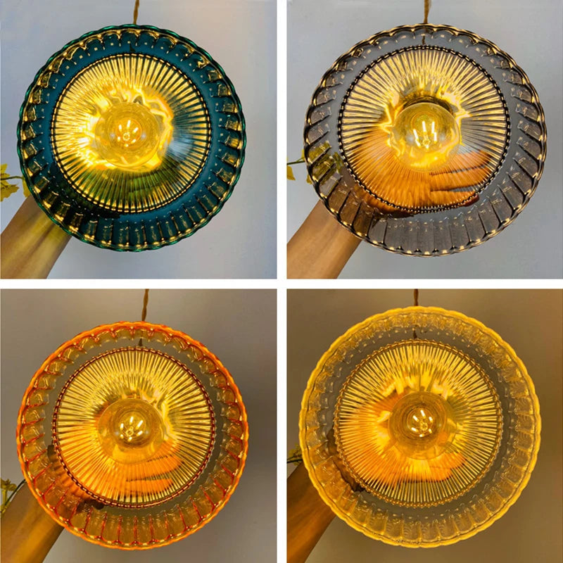 Japanese Indoor Pendant Lights Glass Luminaria Decoration Modern Brass Led Hanging Lamp for Bedroom Kitchen E27 Bulb Amber Gray