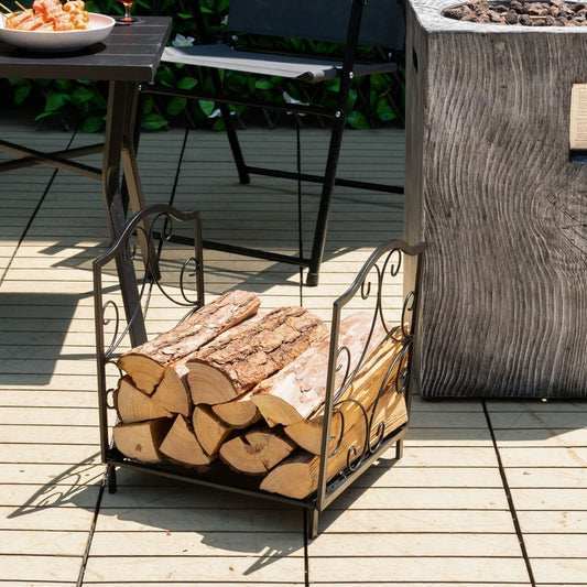 Porte-Bûches En Fer Forgé Avec Poignée Charge Max 60 Kg De Bois Range-Bûche Pour Poêle Brasero Foyer Cheminée 44X32X39,5Cm