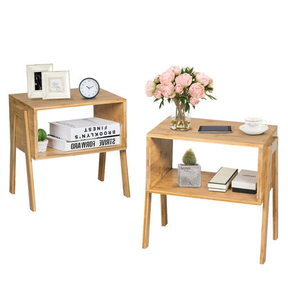Lot De 2 Table De Chevet Matériau Non-Toxique Avec Compartiment De Rangement Ouvert Naturel