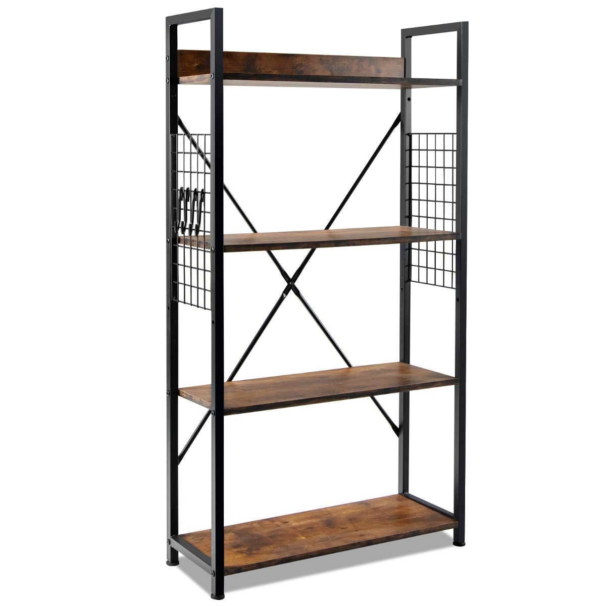 Étagère Industrielle À 4 Niveaux Bibliothèque Multifonctionnelle Avec Patins Et Étagère Réglables Pour Salon Bureau 64 X 24 X 110 Cm Café