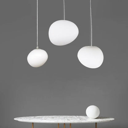 Cobblestone Hanging Lamps for Dining Room Stone Glass Modern Pendant Lamp Led Milky White Ball Restaurant Cord Pendant Light
